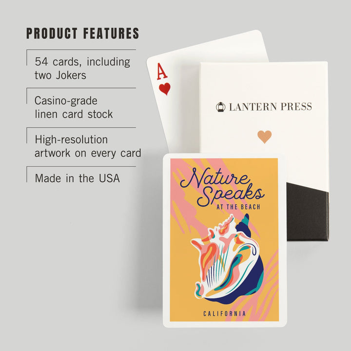 Playing Cards, California, Beach Bliss Collection, Beach Shell, Nature Speaks at the Beach, 52 Card Deck with Jokers in Box, Unique Art Cards Lantern Press 