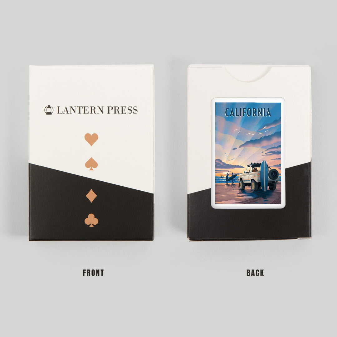 Playing Cards, California, Beach Lithograph, 52 Card Deck with Jokers in Box, Unique Art Cards Lantern Press 