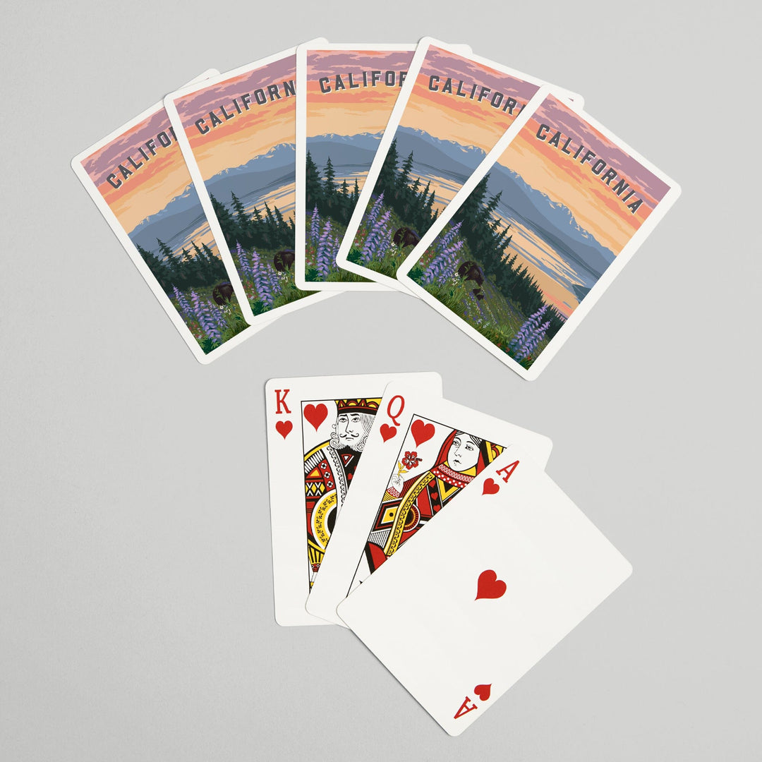 Playing Cards, California Bear and Spring Flowers, 52 Card Deck with Jokers in Box, Unique Art Cards Lantern Press 