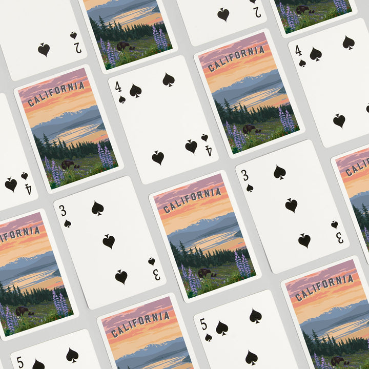 Playing Cards, California Bear and Spring Flowers, 52 Card Deck with Jokers in Box, Unique Art Cards Lantern Press 