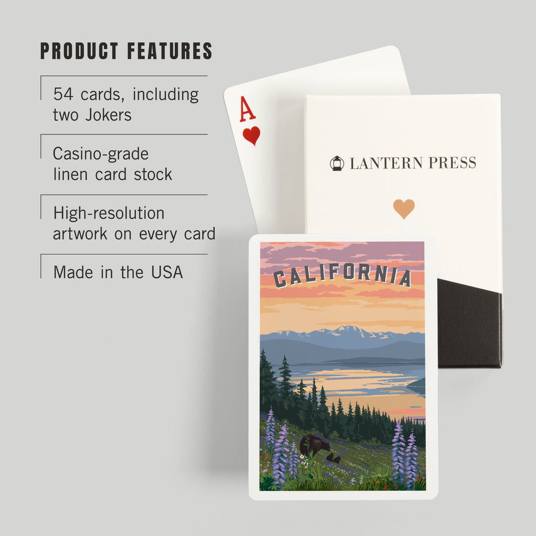 Playing Cards, California Bear and Spring Flowers, 52 Card Deck with Jokers in Box, Unique Art Cards Lantern Press 