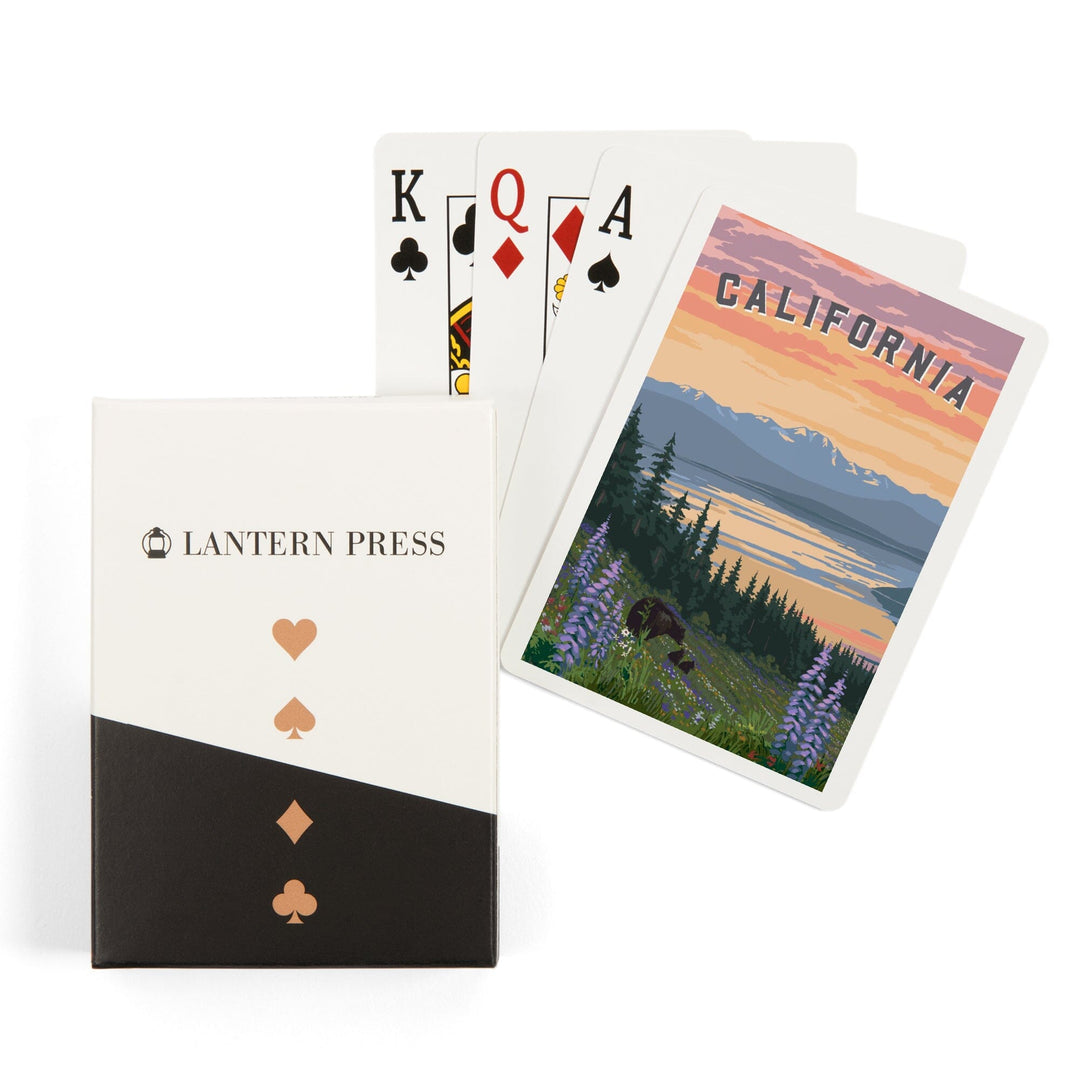 Playing Cards, California Bear and Spring Flowers, 52 Card Deck with Jokers in Box, Unique Art Cards Lantern Press 