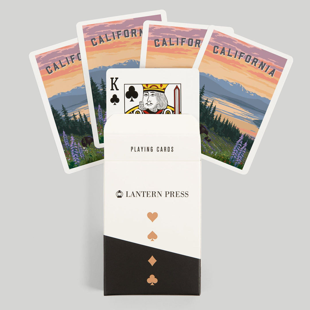 Playing Cards, California Bear and Spring Flowers, 52 Card Deck with Jokers in Box, Unique Art Cards Lantern Press 