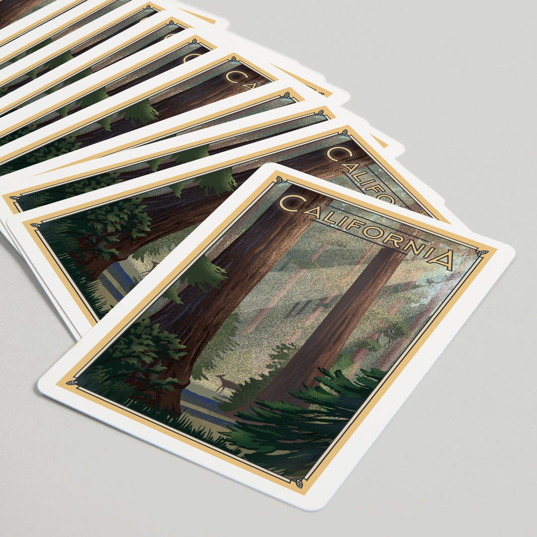 Playing Cards, California, Deer in Forest, Lithograph, 52 Card Deck with Jokers in Box, Unique Art Cards Lantern Press 