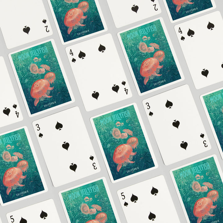Playing Cards, California, Fluid Linework, Moon Jelly fish, 52 Card Deck with Jokers in Box, Unique Art Cards Lantern Press 