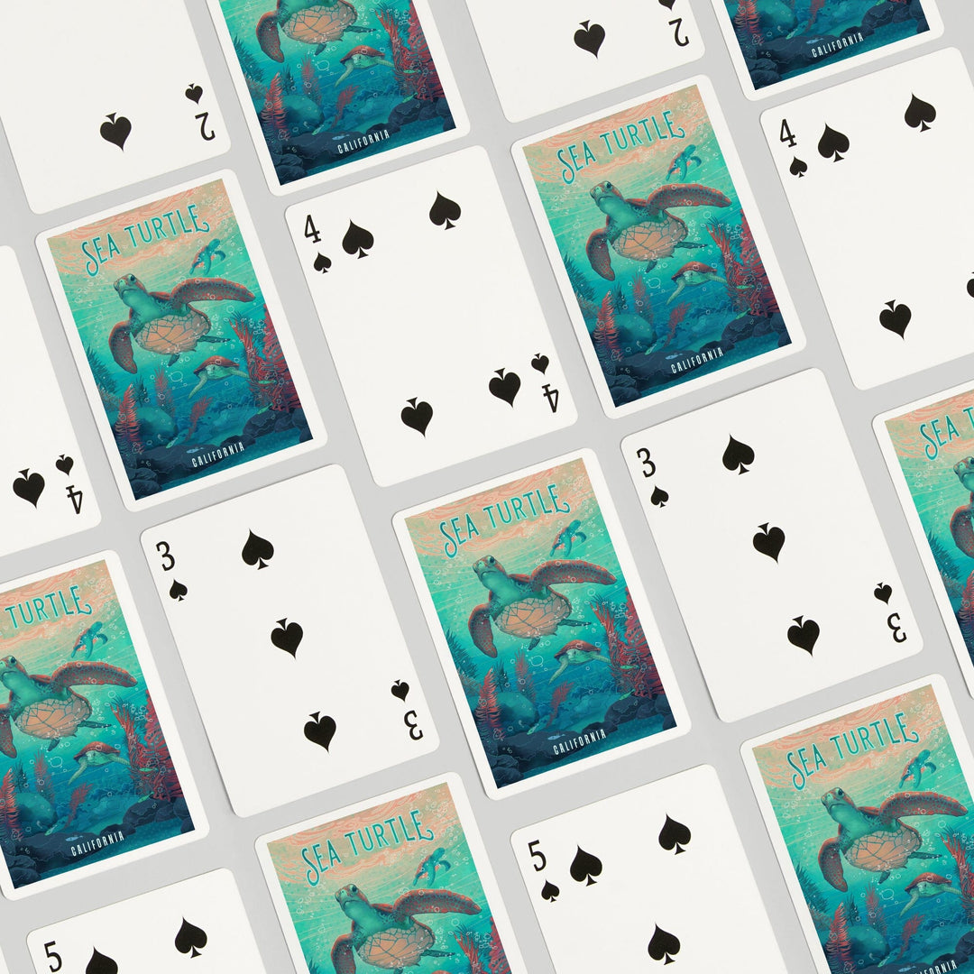 Playing Cards, California, Fluid Linework, Sea Turtle, 52 Card Deck with Jokers in Box, Unique Art Cards Lantern Press 