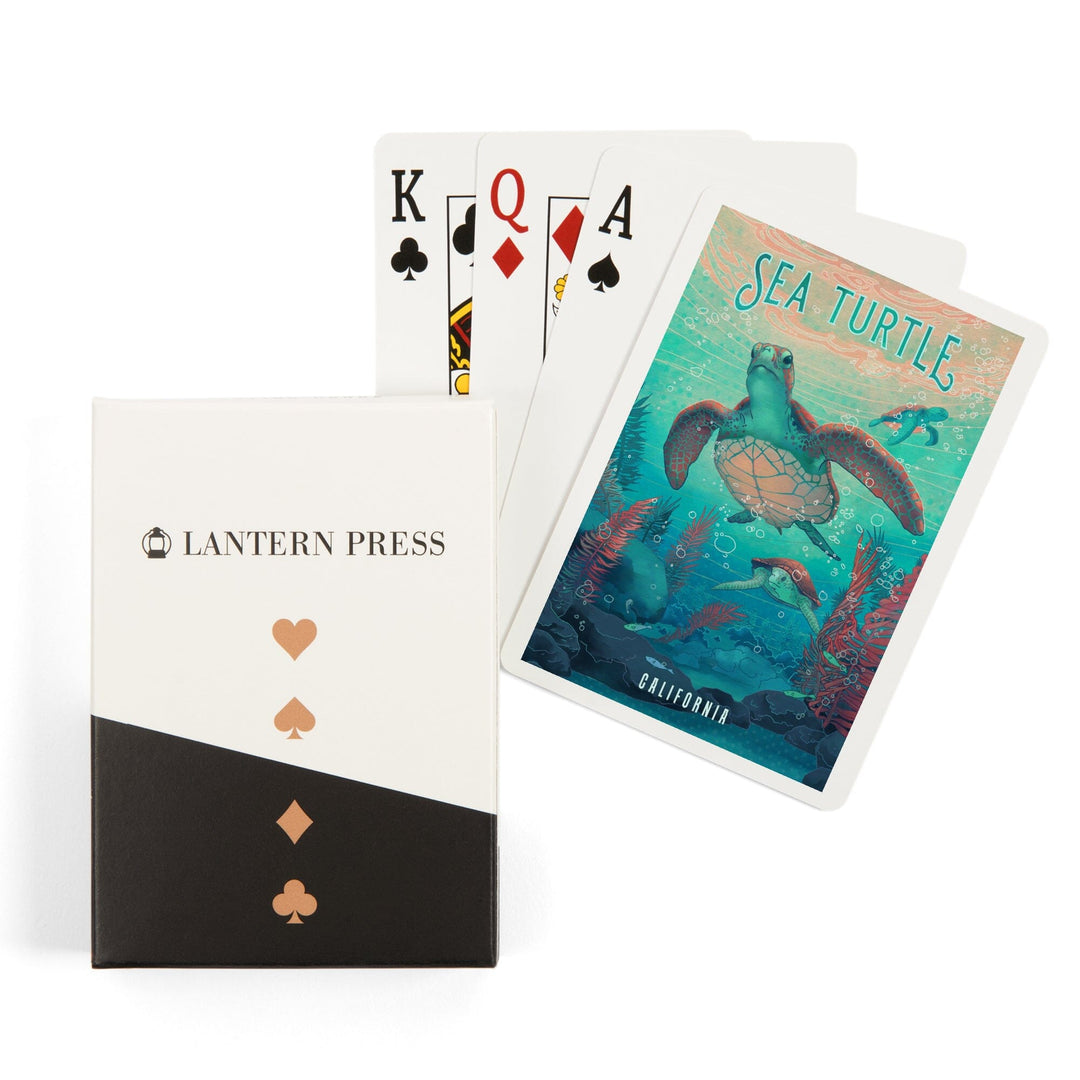 Playing Cards, California, Fluid Linework, Sea Turtle, 52 Card Deck with Jokers in Box, Unique Art Cards Lantern Press 