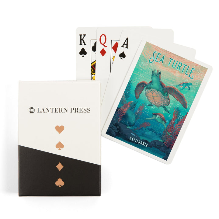 Playing Cards, California, Fluid Linework, Sea Turtle, 52 Card Deck with Jokers in Box, Unique Art Cards Lantern Press 