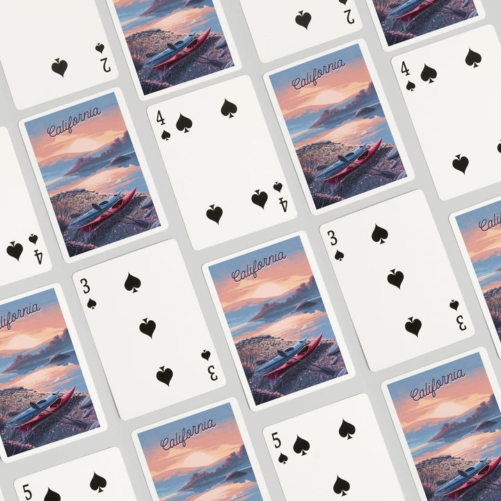 Playing Cards, California, Glassy Sunrise, Kayak, 52 Card Deck with Jokers in Box, Unique Art Cards Lantern Press 