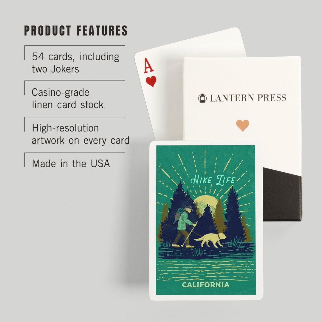 Playing Cards, California, Lake Life Series, Hike Life, 52 Card Deck with Jokers in Box, Unique Art Cards Lantern Press 