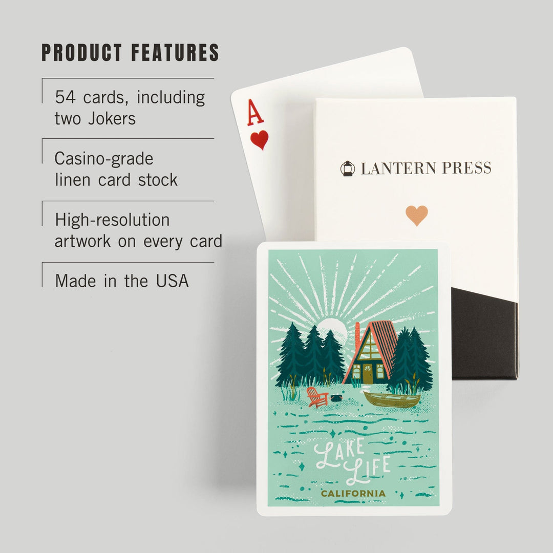 Playing Cards, California, Lake Life Series, Lake Life, 52 Card Deck with Jokers in Box, Unique Art Cards Lantern Press 