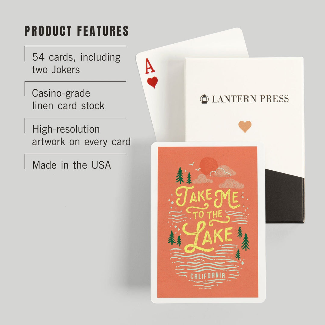 Playing Cards, California, Lake Life Series, Take Me To The Lake, 52 Card Deck with Jokers in Box, Unique Art Cards Lantern Press 