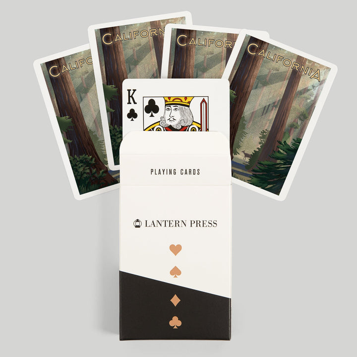 Playing Cards, California, Lithograph, Deer in Forest, 52 Card Deck with Jokers in Box, Unique Art Cards Lantern Press 