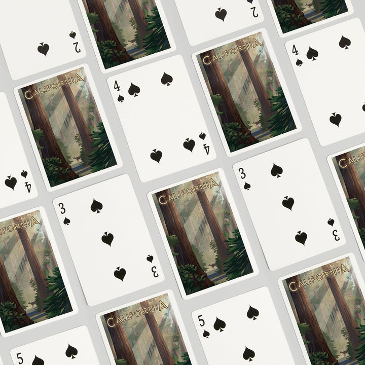 Playing Cards, California, Lithograph, Deer in Forest, 52 Card Deck with Jokers in Box, Unique Art Cards Lantern Press 