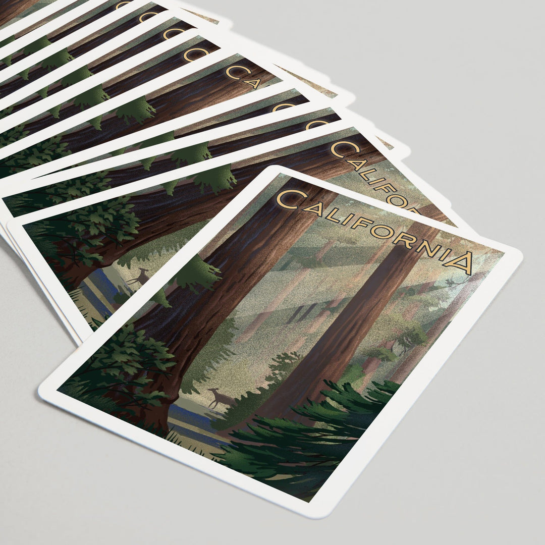Playing Cards, California, Lithograph, Deer in Forest, 52 Card Deck with Jokers in Box, Unique Art Cards Lantern Press 