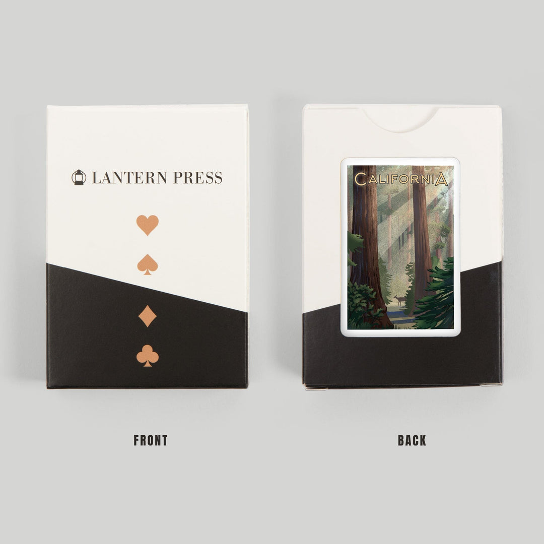 Playing Cards, California, Lithograph, Deer in Forest, 52 Card Deck with Jokers in Box, Unique Art Cards Lantern Press 