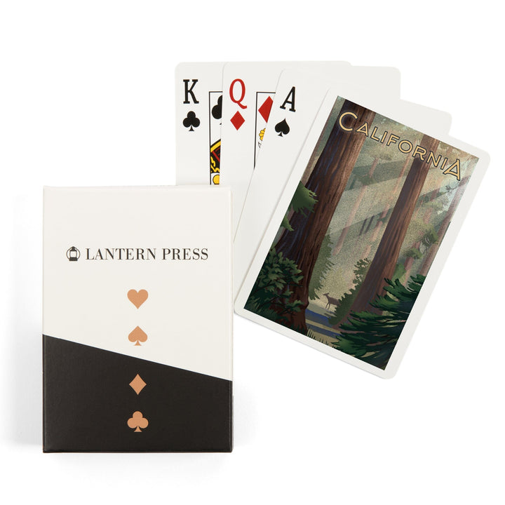 Playing Cards, California, Lithograph, Deer in Forest, 52 Card Deck with Jokers in Box, Unique Art Cards Lantern Press 