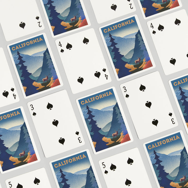 Playing Cards, California, Lithograph, Elk and Mountain Scene, 52 Card Deck with Jokers in Box, Unique Art Cards Lantern Press 