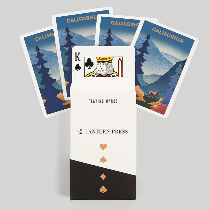 Playing Cards, California, Lithograph, Elk and Mountains Scene, 52 Card Deck with Jokers in Box, Unique Art Cards Lantern Press 