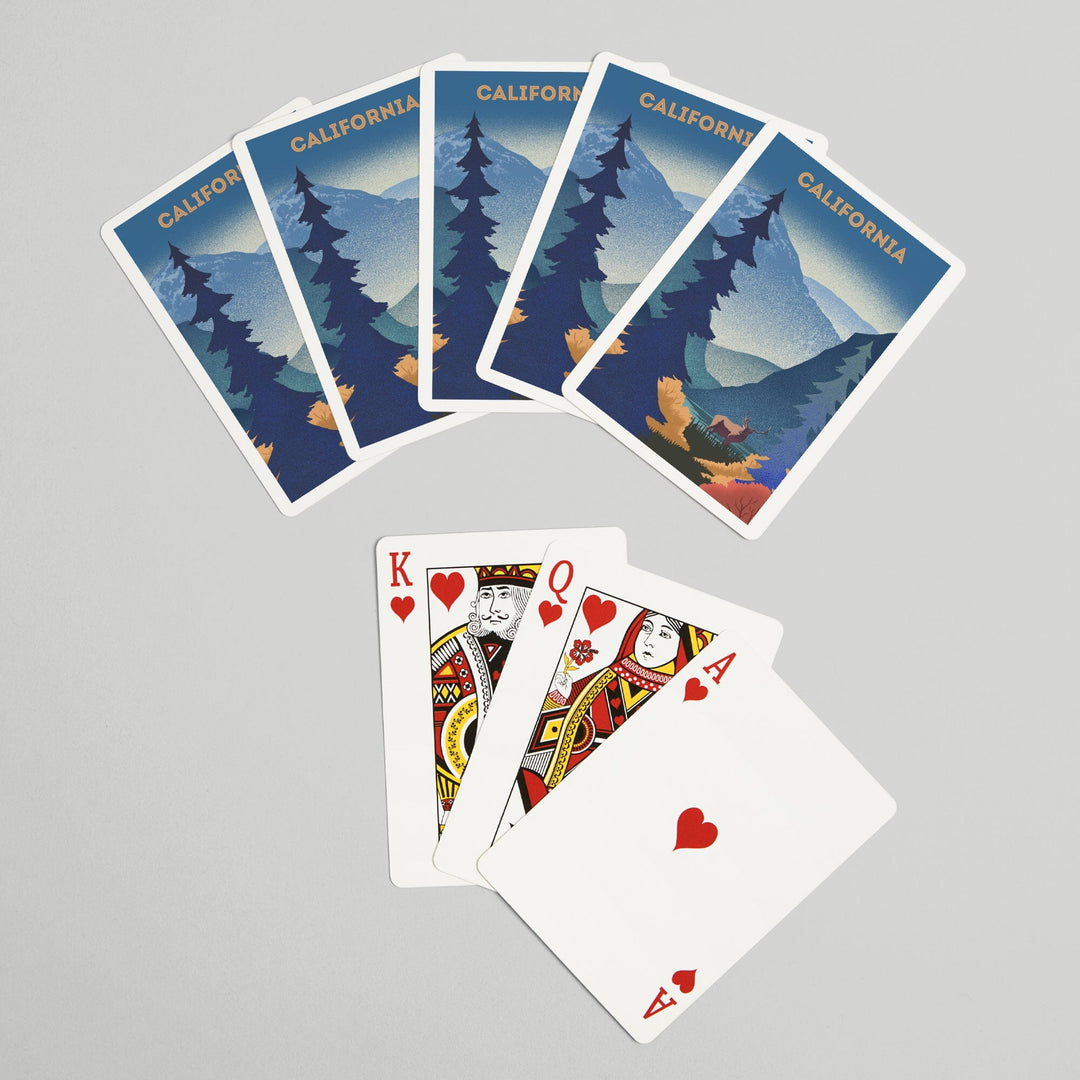 Playing Cards, California, Lithograph, Elk and Mountains Scene, 52 Card Deck with Jokers in Box, Unique Art Cards Lantern Press 