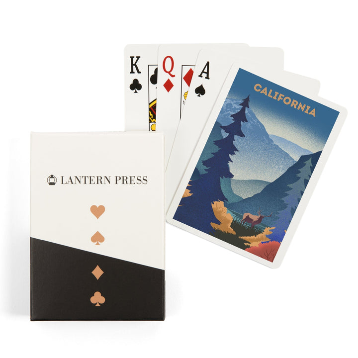 Playing Cards, California, Lithograph, Elk and Mountains Scene, 52 Card Deck with Jokers in Box, Unique Art Cards Lantern Press 