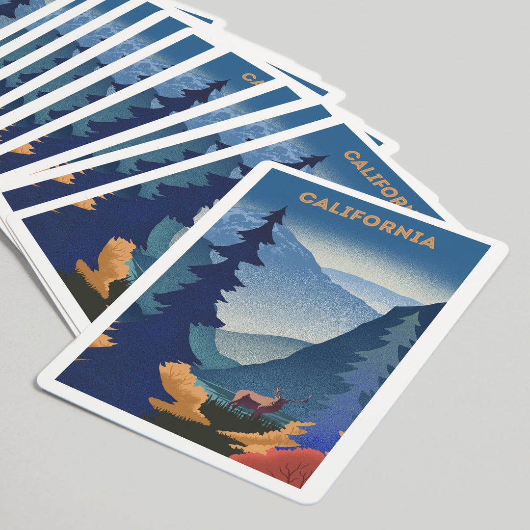 Playing Cards, California, Lithograph, Elk and Mountains Scene, 52 Card Deck with Jokers in Box, Unique Art Cards Lantern Press 
