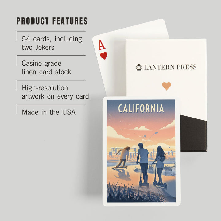 Playing Cards, California, Lithograph, Enjoy the Ride, Longboards and Scooters, 52 Card Deck with Jokers in Box, Unique Art Cards Lantern Press 