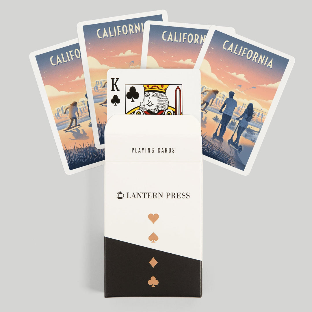 Playing Cards, California, Lithograph, Enjoy the Ride, Longboards and Scooters, 52 Card Deck with Jokers in Box, Unique Art Cards Lantern Press 