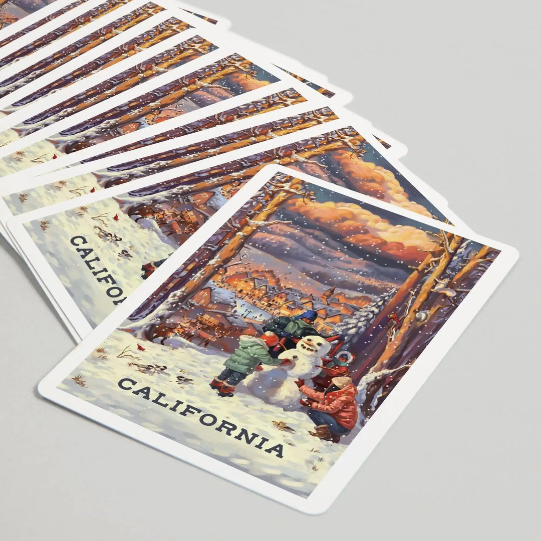 Playing Cards, California, Merry and Bright, Vintage Snowman, 52 Card Deck with Jokers in Box, Unique Art Cards Lantern Press 