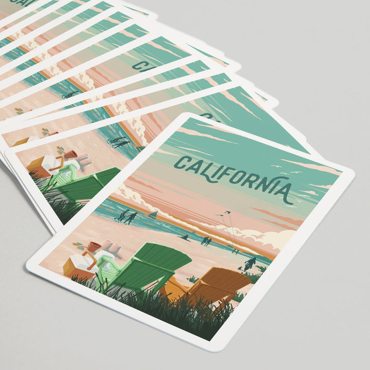 Playing Cards, California, Painterly, Bottle This Moment, Beach Chairs, 52 Card Deck with Jokers in Box, Unique Art Cards Lantern Press 