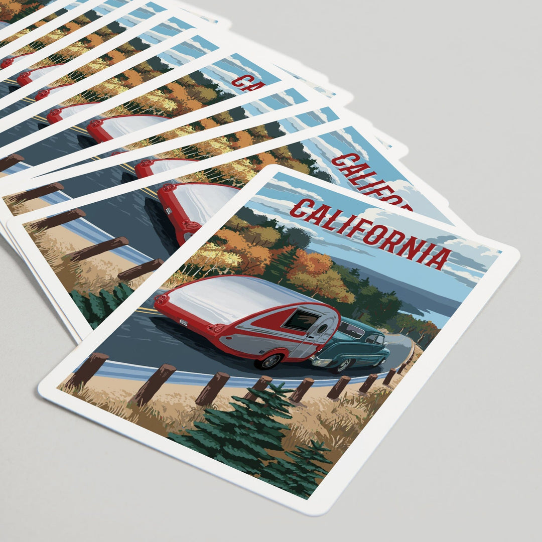 Playing Cards, California, Painterly, Retro Camper on Road, 52 Card Deck with Jokers in Box, Unique Art Cards Lantern Press 