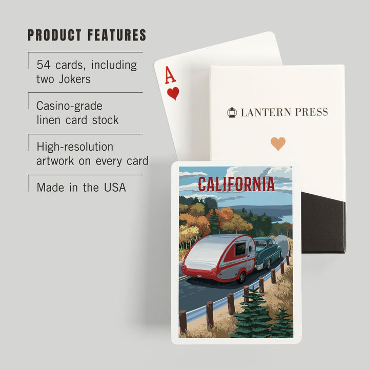Playing Cards, California, Painterly, Retro Camper on Road, 52 Card Deck with Jokers in Box, Unique Art Cards Lantern Press 