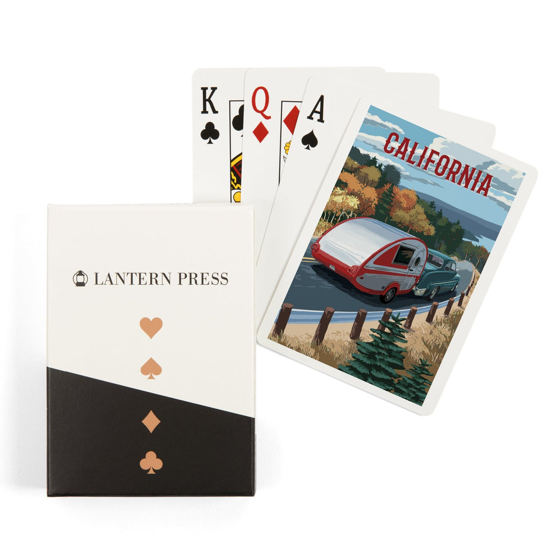 Playing Cards, California, Painterly, Retro Camper on Road, 52 Card Deck with Jokers in Box, Unique Art Cards Lantern Press 