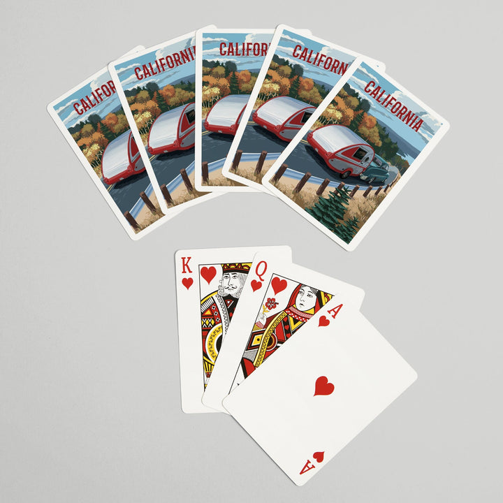 Playing Cards, California, Painterly, Retro Camper on Road, 52 Card Deck with Jokers in Box, Unique Art Cards Lantern Press 