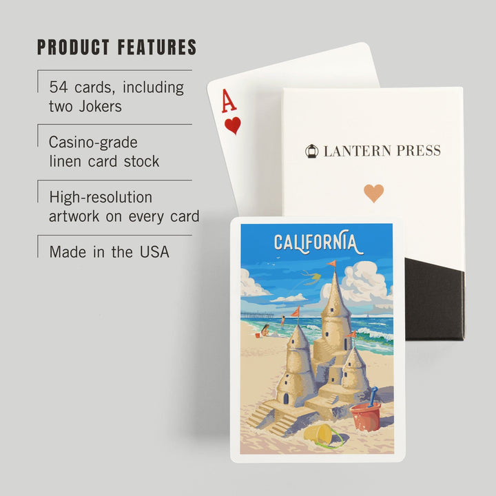 Playing Cards, California, Painterly, Soak Up Summer, Sand Castle, 52 Card Deck with Jokers in Box, Unique Art Cards Lantern Press 
