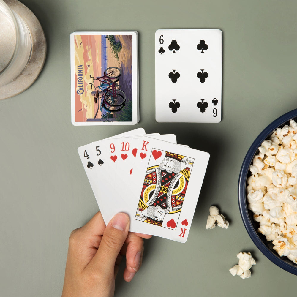 Playing Cards, California, Painterly, The Beach Is Calling, Beach Bikes, 52 Card Deck with Jokers in Box, Unique Art Cards Lantern Press 
