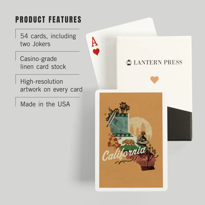 Playing Cards, California, Photomontage, State Series, 52 Card Deck with Jokers in Box, Unique Art Cards Lantern Press 