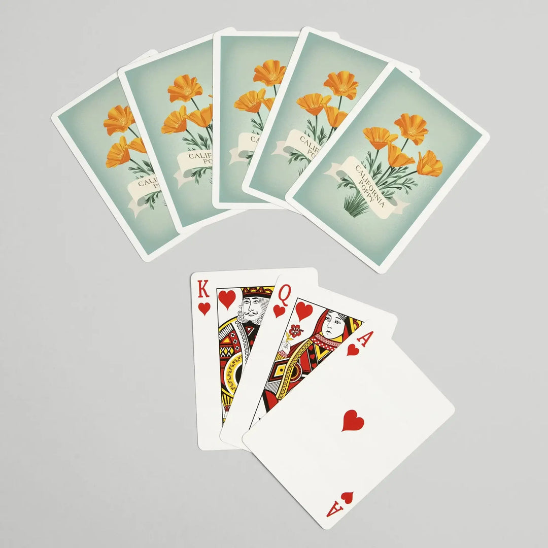 Playing Cards, California Poppy, Vintage Flora, 52 Card Deck with Jokers in Box, Unique Art Cards Lantern Press 