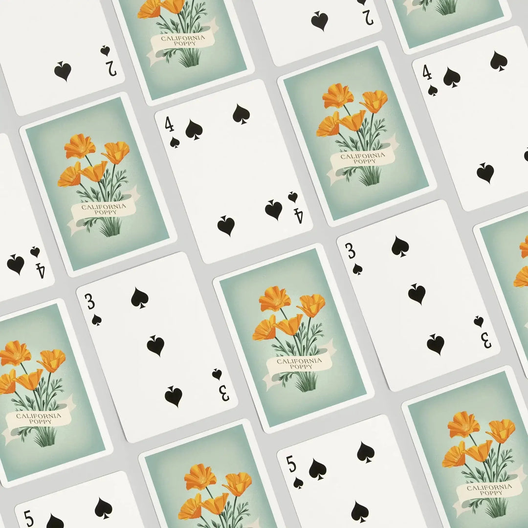 Playing Cards, California Poppy, Vintage Flora, 52 Card Deck with Jokers in Box, Unique Art Cards Lantern Press 