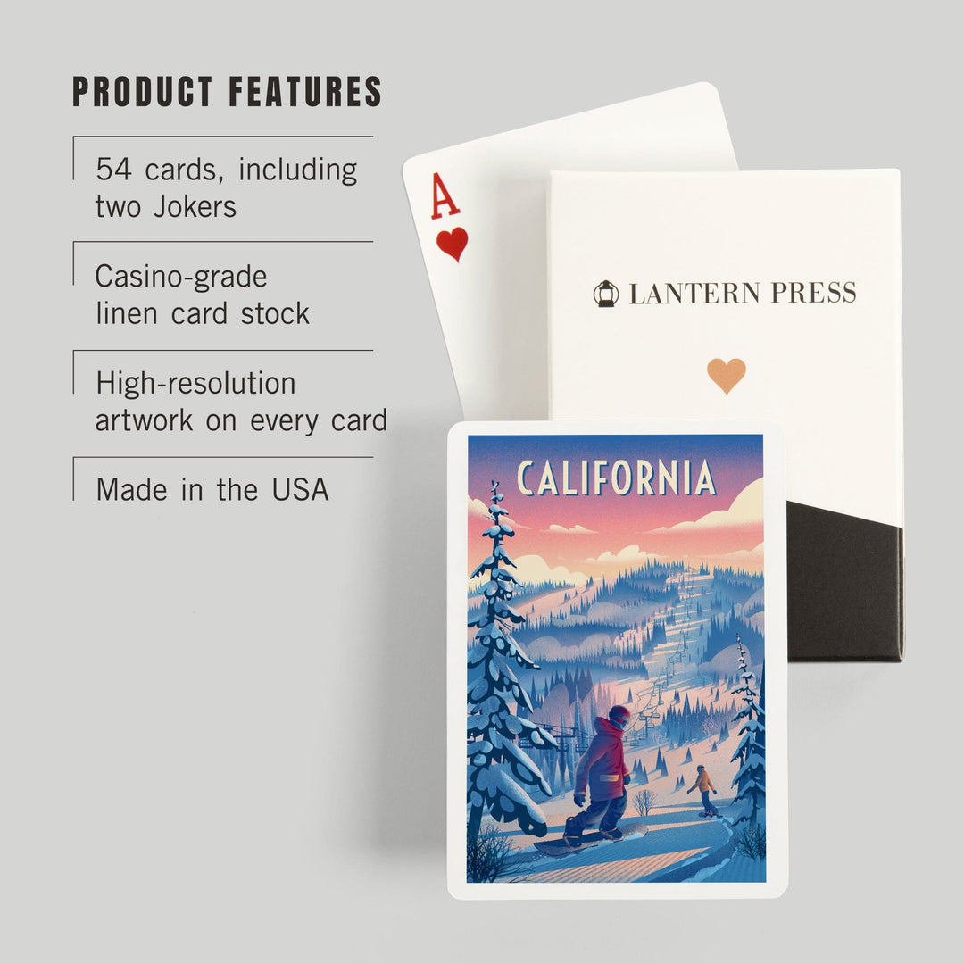 Playing Cards, California, Shred the Gnar, Snowboarding, 52 Card Deck with Jokers in Box, Unique Art Cards Lantern Press 