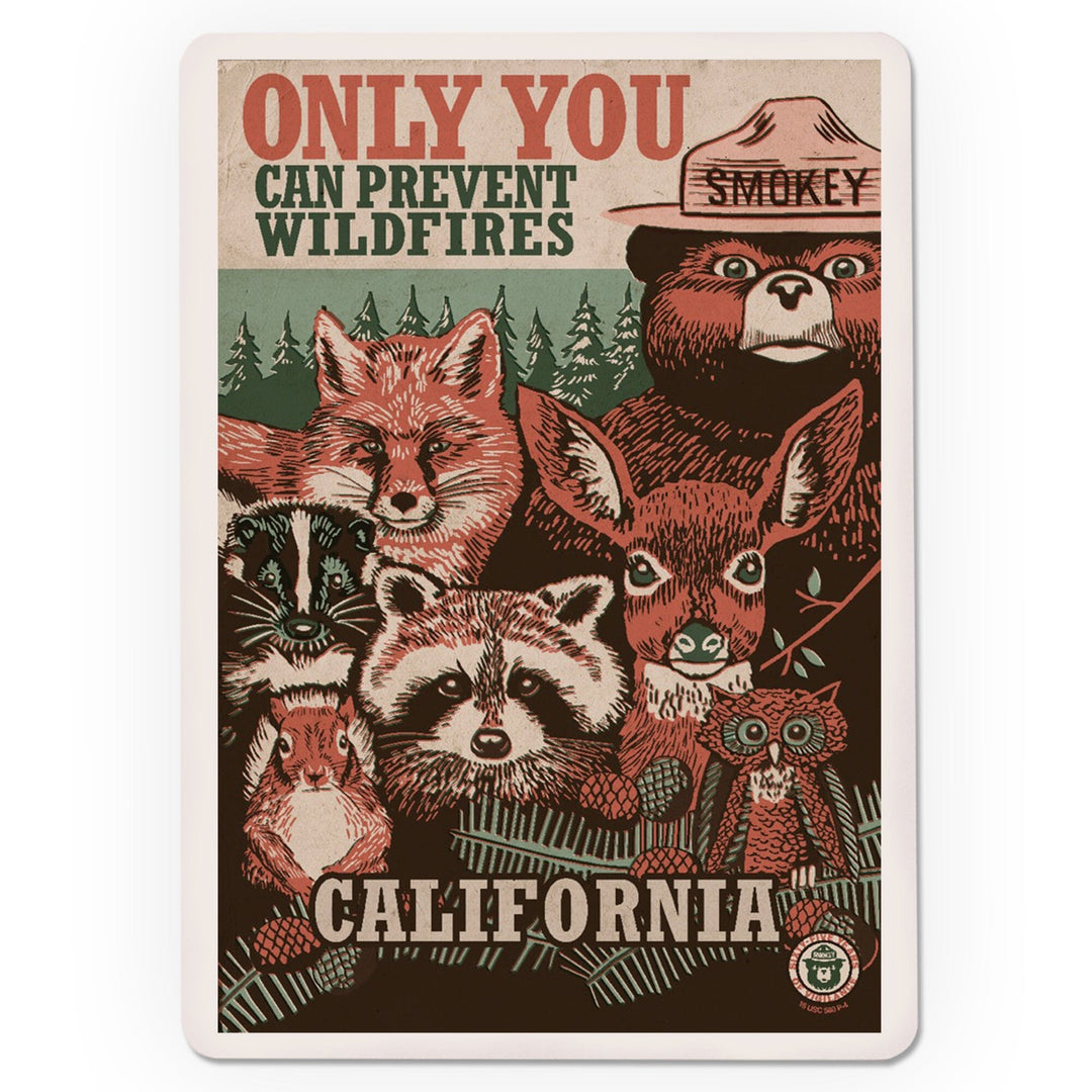 Playing Cards, California, Smokey Bear and Woodland Creatures, Only You Can Prevent Wildfires, 52 Card Deck with Jokers in Box, Unique Art Cards Lantern Press 