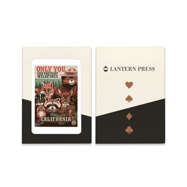 Playing Cards, California, Smokey Bear and Woodland Creatures, Only You Can Prevent Wildfires, 52 Card Deck with Jokers in Box, Unique Art Cards Lantern Press 
