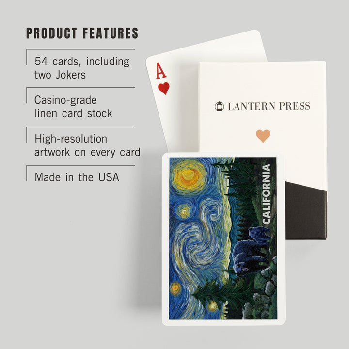 Playing Cards, California, Starry Night, Bear and Cub, 52 Card Deck with Jokers in Box, Unique Art Cards Lantern Press 
