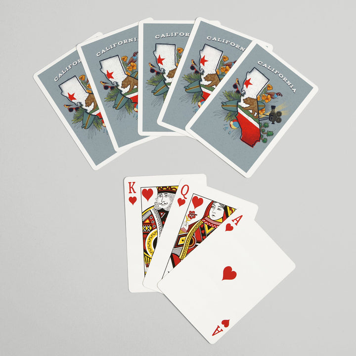 Playing Cards, California, State Treasure Trove, 52 Card Deck with Jokers in Box, Unique Art Cards Lantern Press 
