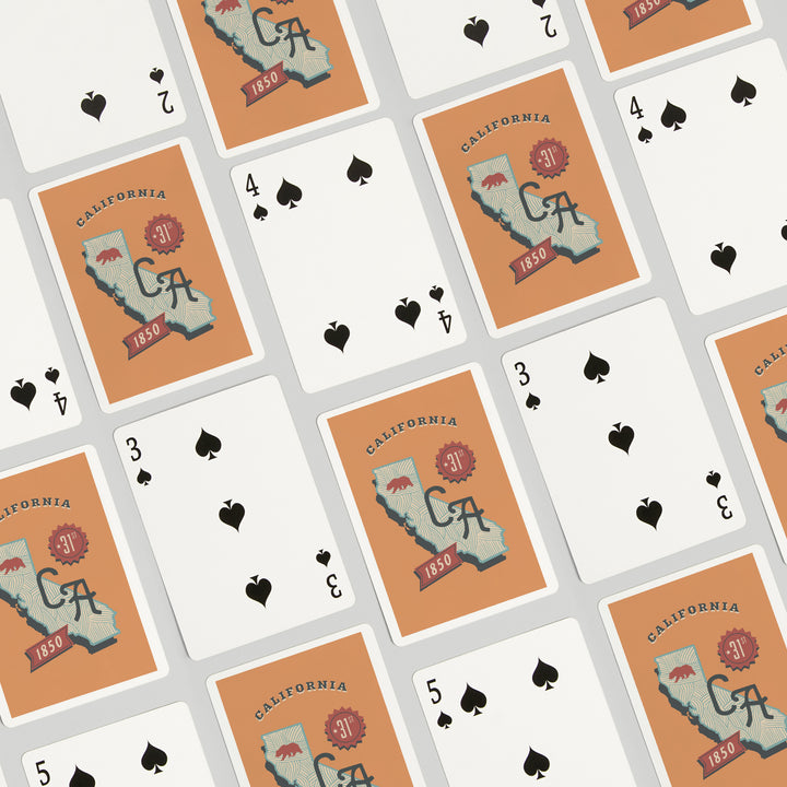 Playing Cards, California, Statehood, State Series, 52 Card Deck with Jokers in Box, Unique Art Cards Lantern Press 