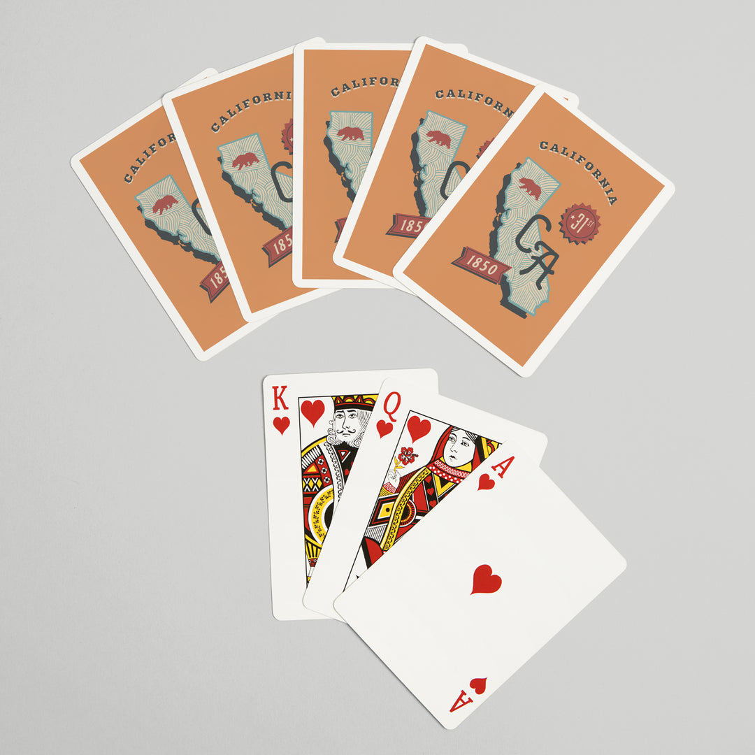 Playing Cards, California, Statehood, State Series, 52 Card Deck with Jokers in Box, Unique Art Cards Lantern Press 