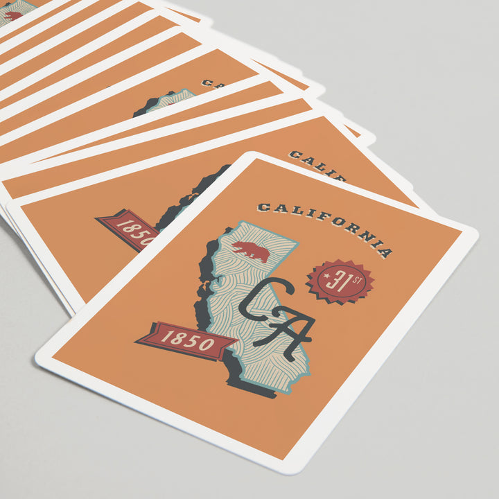 Playing Cards, California, Statehood, State Series, 52 Card Deck with Jokers in Box, Unique Art Cards Lantern Press 