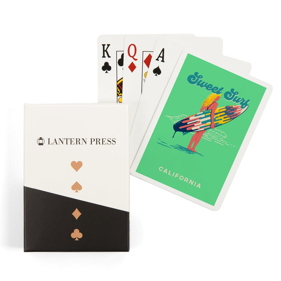 Playing Cards, California, Sweet Relief Collection, Surfer Girl with Surfboard, 52 Card Deck with Jokers in Box, Unique Art Cards Lantern Press 