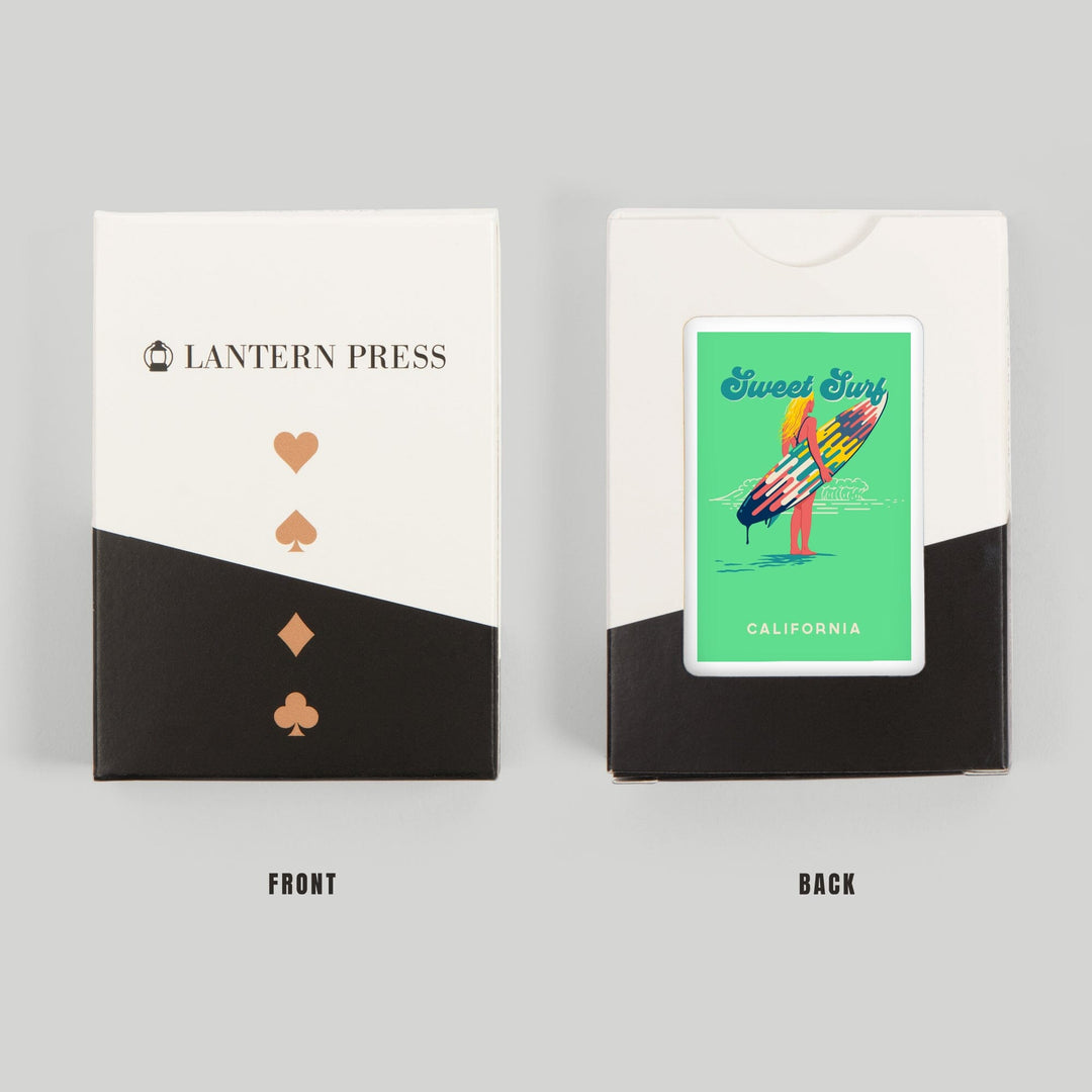 Playing Cards, California, Sweet Relief Collection, Surfer Girl with Surfboard, 52 Card Deck with Jokers in Box, Unique Art Cards Lantern Press 