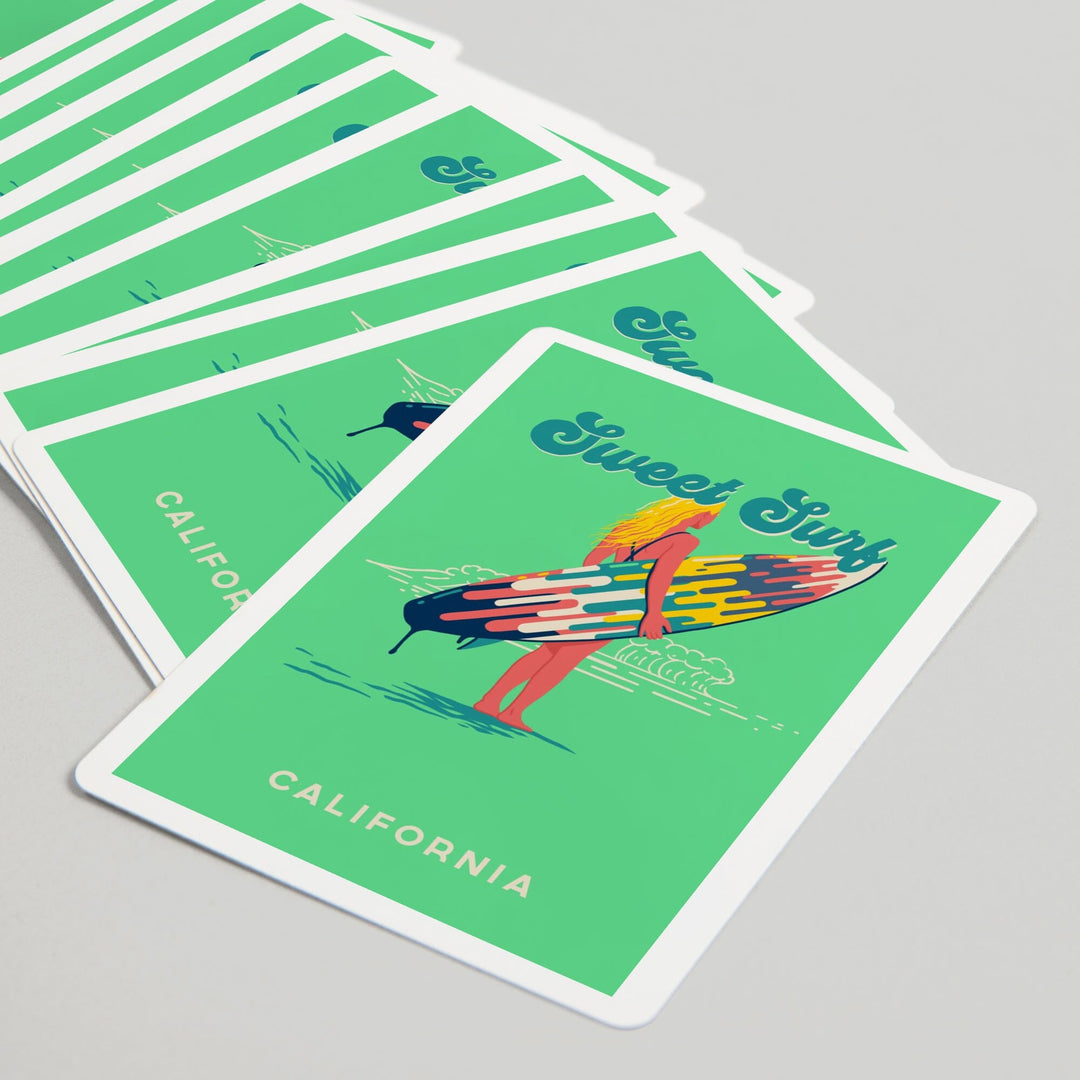 Playing Cards, California, Sweet Relief Collection, Surfer Girl with Surfboard, 52 Card Deck with Jokers in Box, Unique Art Cards Lantern Press 